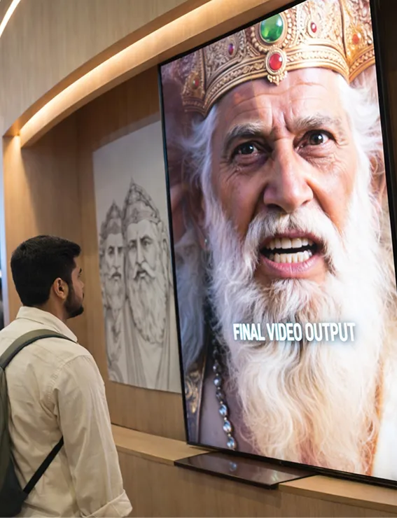 AI-generated mythological video display