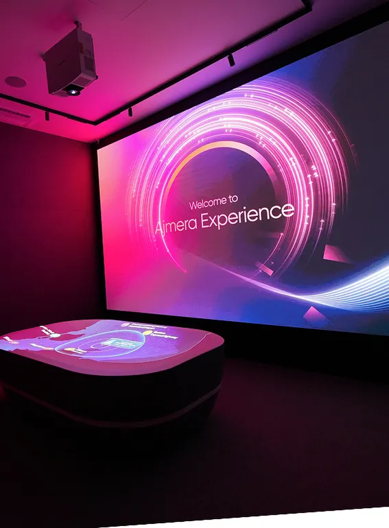 Ajmera Experience projection room with spatial connectivity mapping
