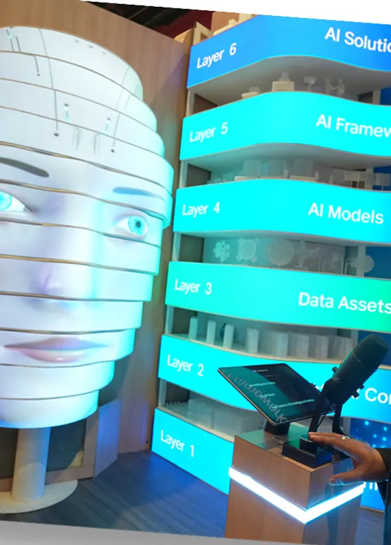 Close up of AI framework display in a tech experience zone