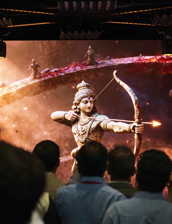 Immersive AI storytelling screen showcasing Indian mythology